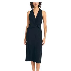 Luxely Black Drape Front Crepe Midi Dress NEW | 10